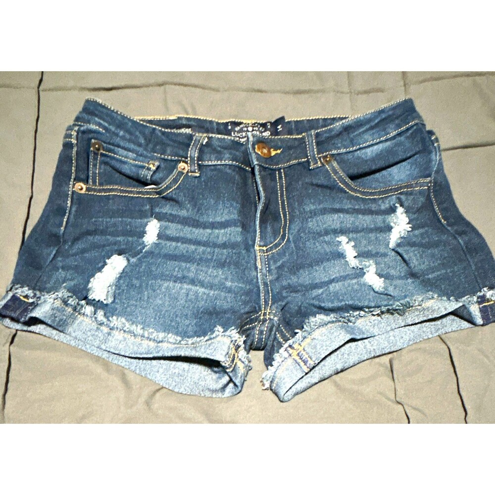 Lucky Brand Riley Girls Dark Wash Denim Cut Off Shorts Distressed Frayed-Size 14